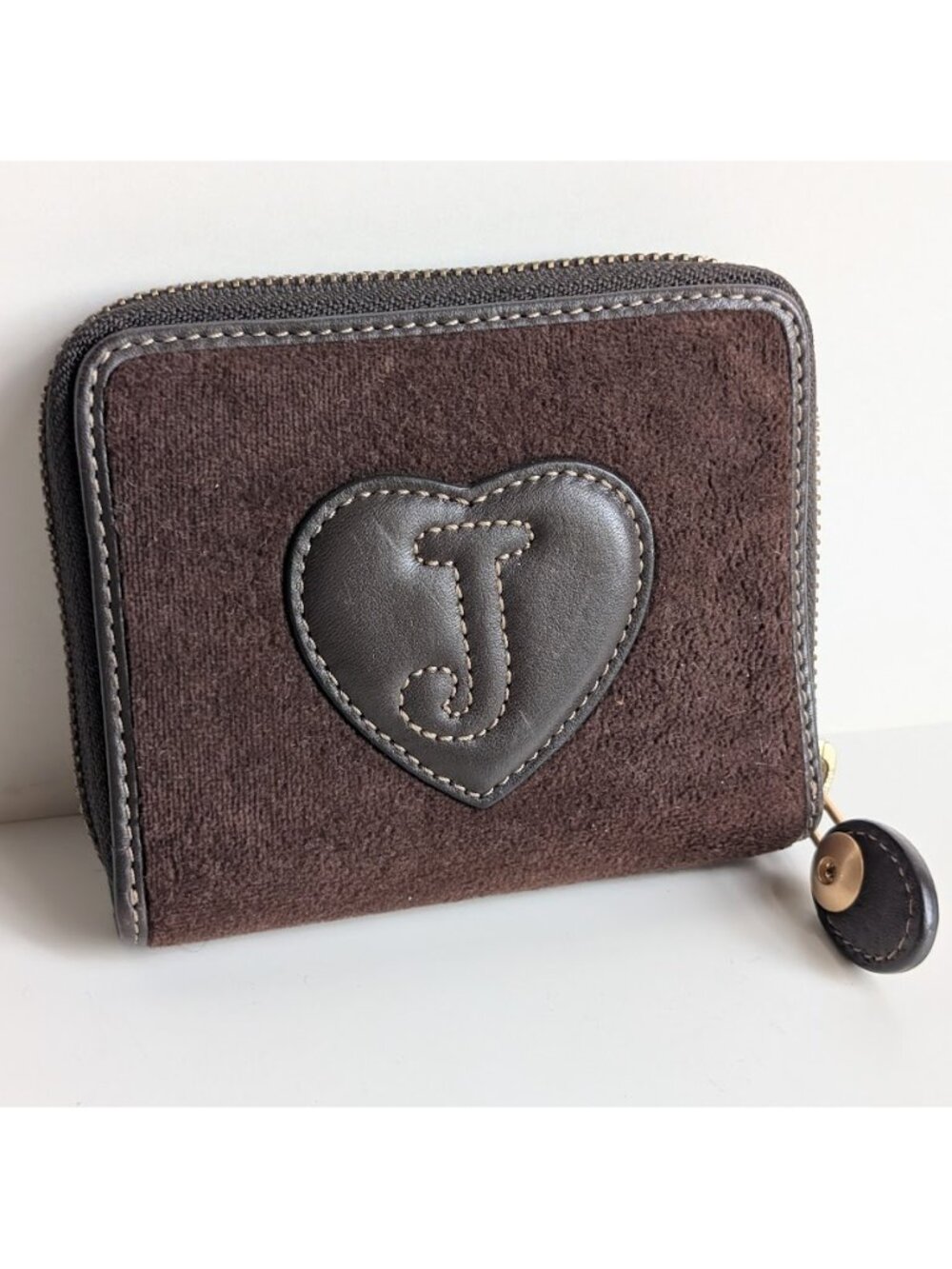 Juicy Couture Brown Wallet Vintage Embroidered Princess Crown Logo Velour Zipper - Picture 7 of 13